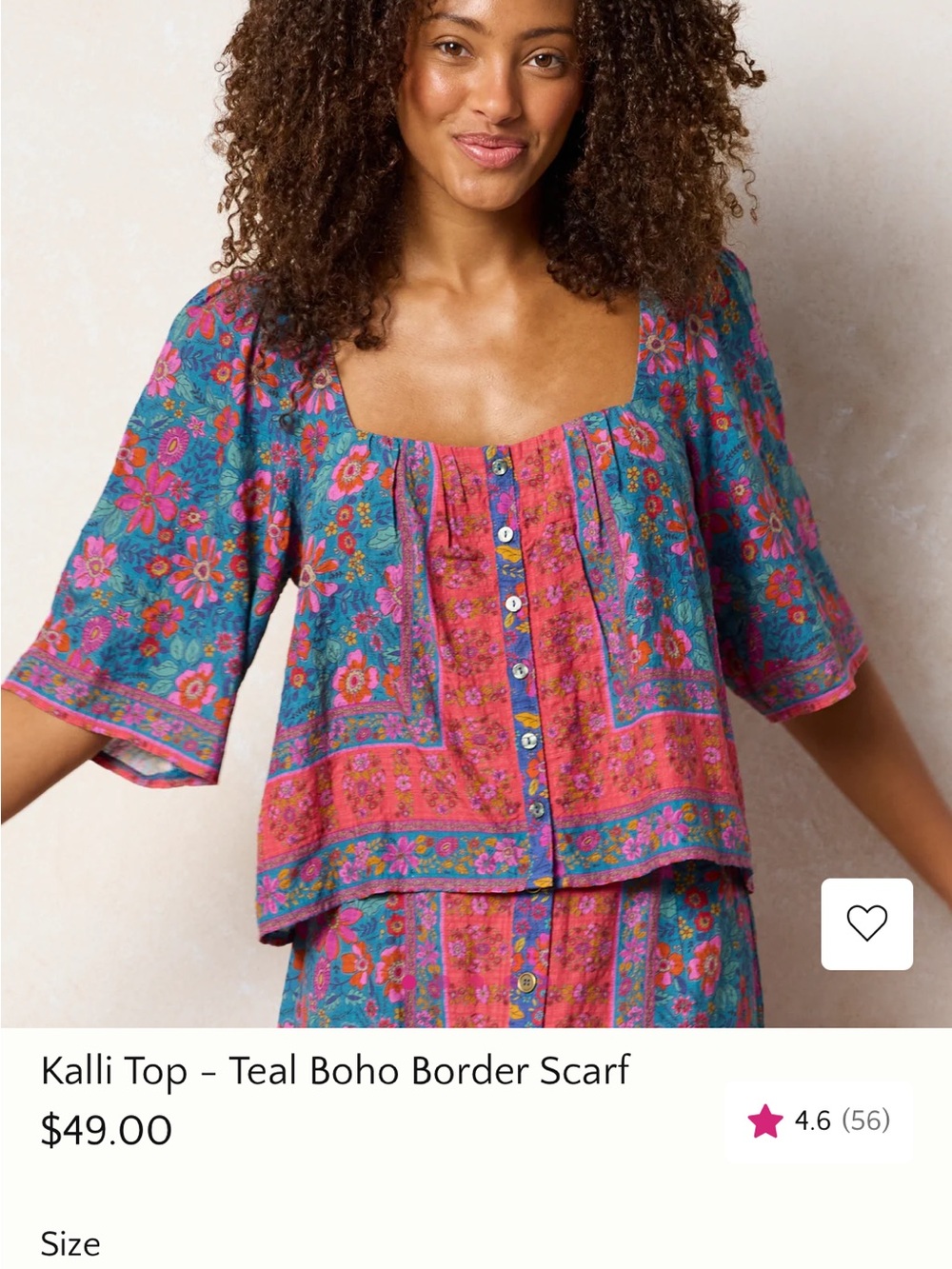 NATURAL LIFE Teal and Pink Floral Button-Front Boho Top